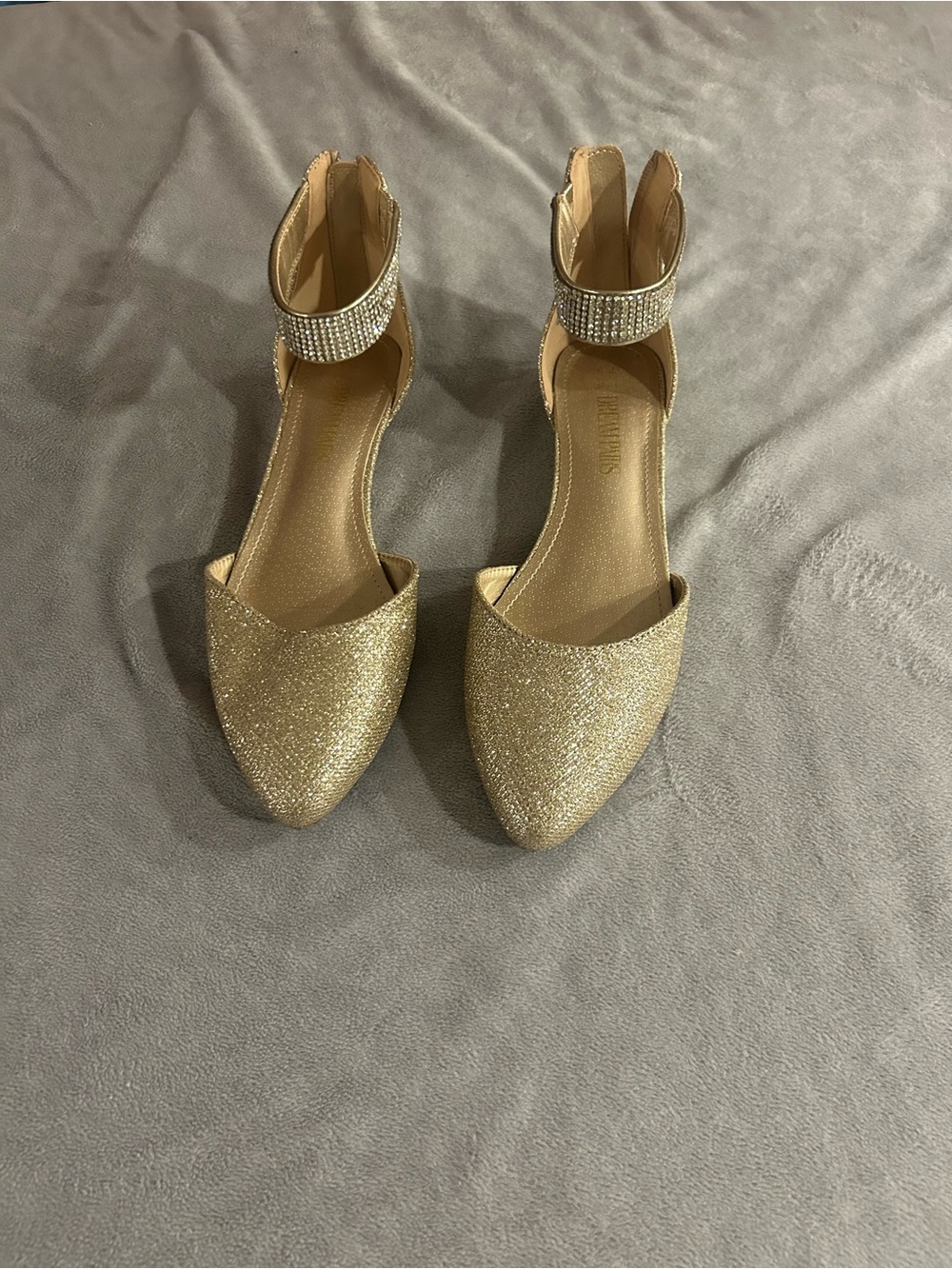 Dream Pairs Gold Glitter Pointed Ankle-Strap Flats